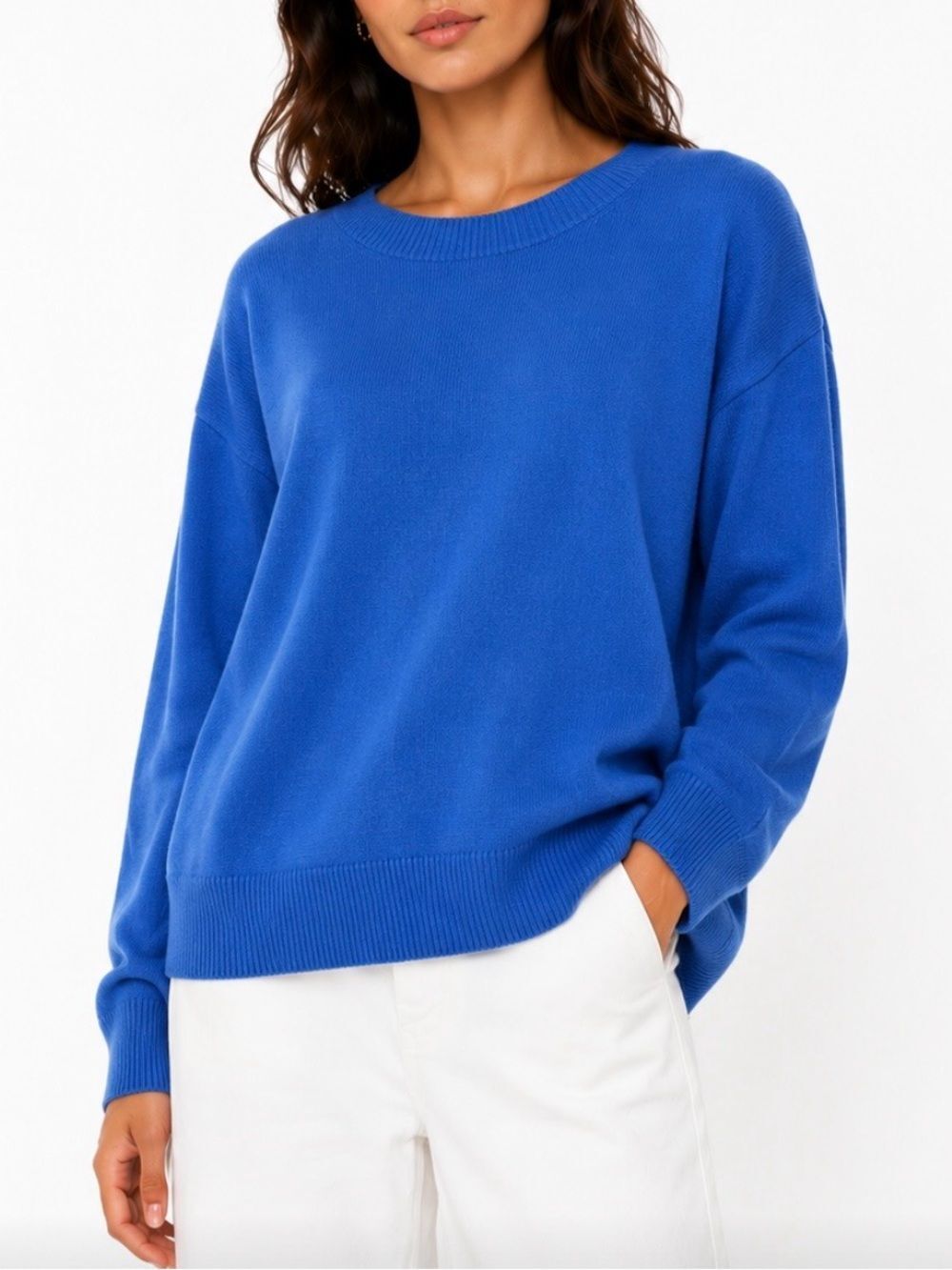 LL BEAN Cotton and Cashmere Blend Classic Crewneck Sweater - Cobalt Blue Size XL